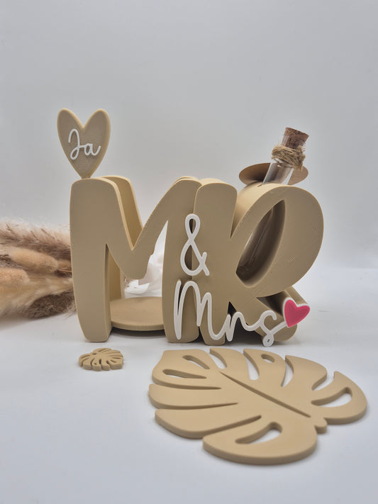 Mr & Mrs Flaschenhalter mit Reagenzglas – Geldgeschenk zur Hochzeit