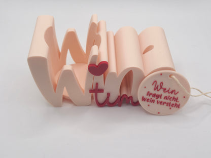 Wine Time Flaschenhalter – 3D Druck Weingeschenk mit Wunsch-Anhänger