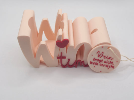 Wine Time Flaschenhalter – 3D Druck Weingeschenk mit Wunsch-Anhänger