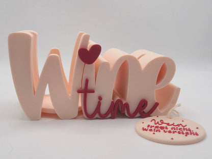 Wine Time Flaschenhalter – 3D Druck Weingeschenk mit Wunsch-Anhänger