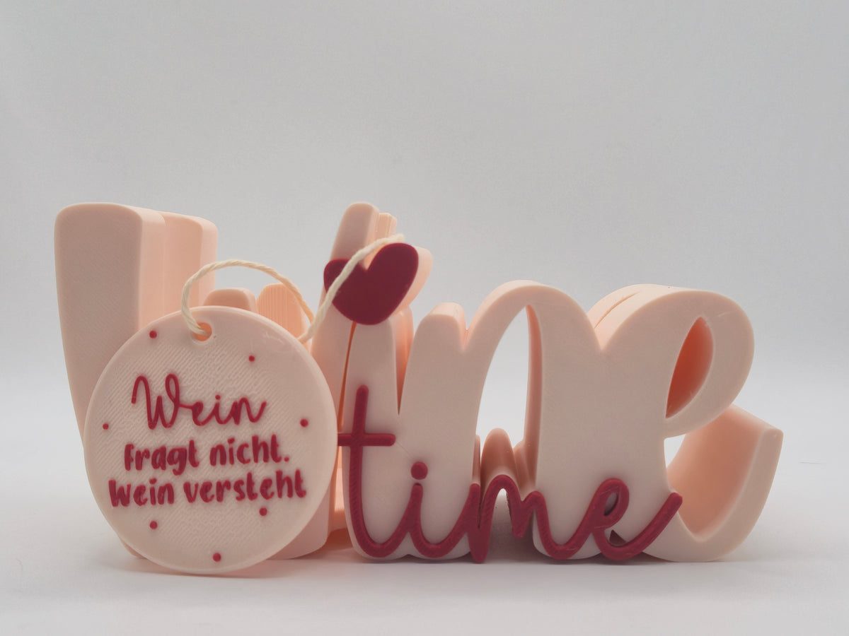 Wine Time Flaschenhalter – 3D Druck Weingeschenk mit Wunsch-Anhänger