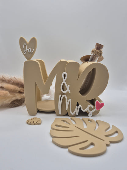Mr & Mrs Flaschenhalter mit Reagenzglas – Geldgeschenk zur Hochzeit