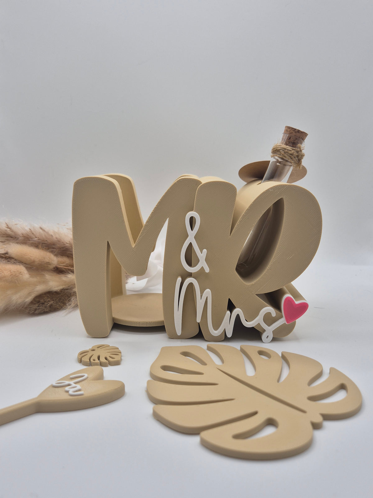 Mr & Mrs Flaschenhalter mit Reagenzglas – Geldgeschenk zur Hochzeit