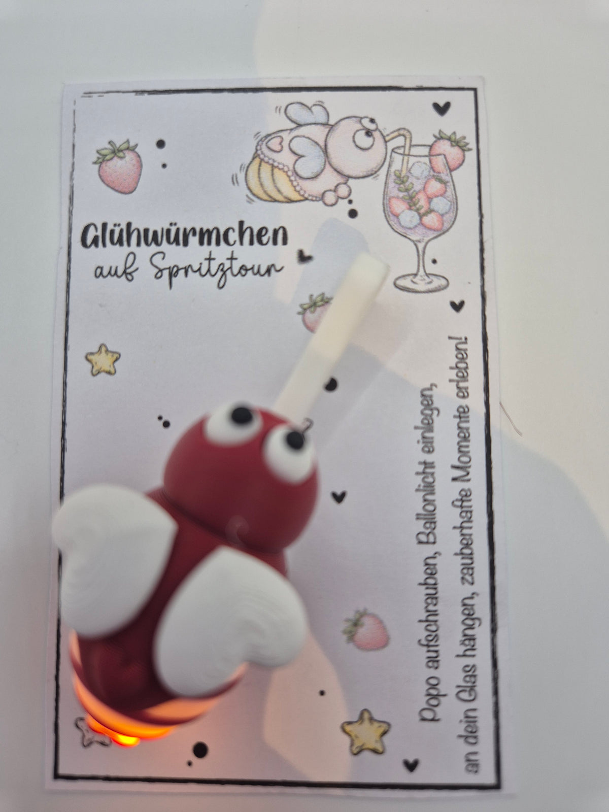 Glühwürmchen Irmchen – Leuchtender Glasmarkierer mit LED | 3D Druck | Gastgeschenk Mädelsabend & JGA