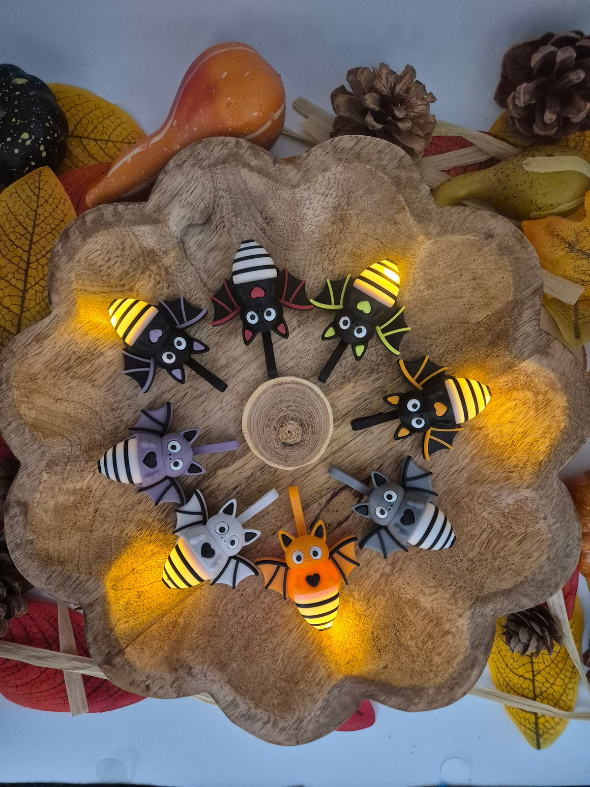 Fledermaus Franky – Leuchtender Glasmarkierer mit LED | 3D Druck | Halloween & Herbst Gastgeschenk