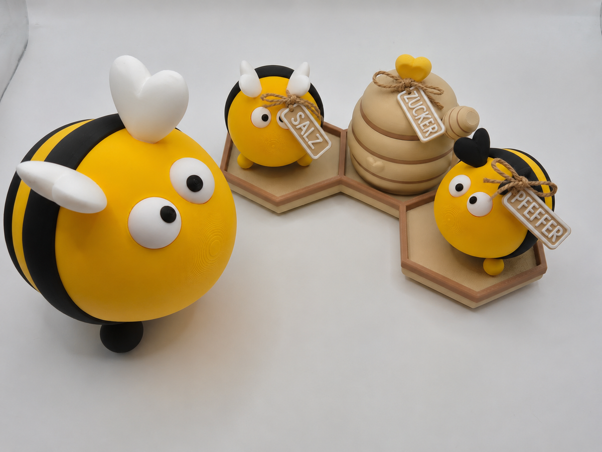 3D Druck Gewürzset Hummel „Horstie“ – Salz, Pfeffer & Zuckerdose | Individuell zusammenstellen