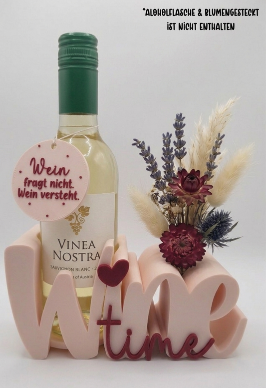 Wine Time Flaschenhalter – 3D Druck Weingeschenk mit Wunsch-Anhänger