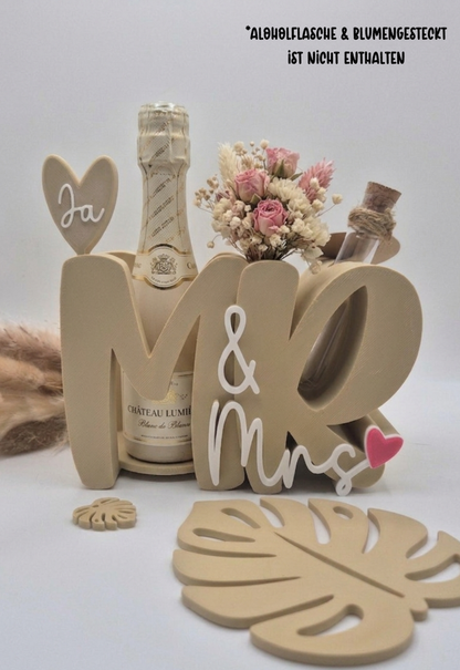 Mr & Mrs Flaschenhalter mit Reagenzglas – Geldgeschenk zur Hochzeit