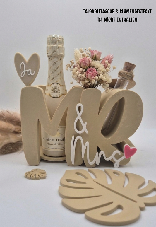 Mr & Mrs Flaschenhalter mit Reagenzglas – Geldgeschenk zur Hochzeit